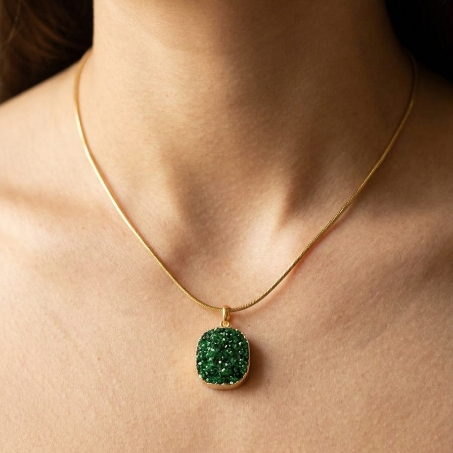 Emerald Glimmering Geode Pendant