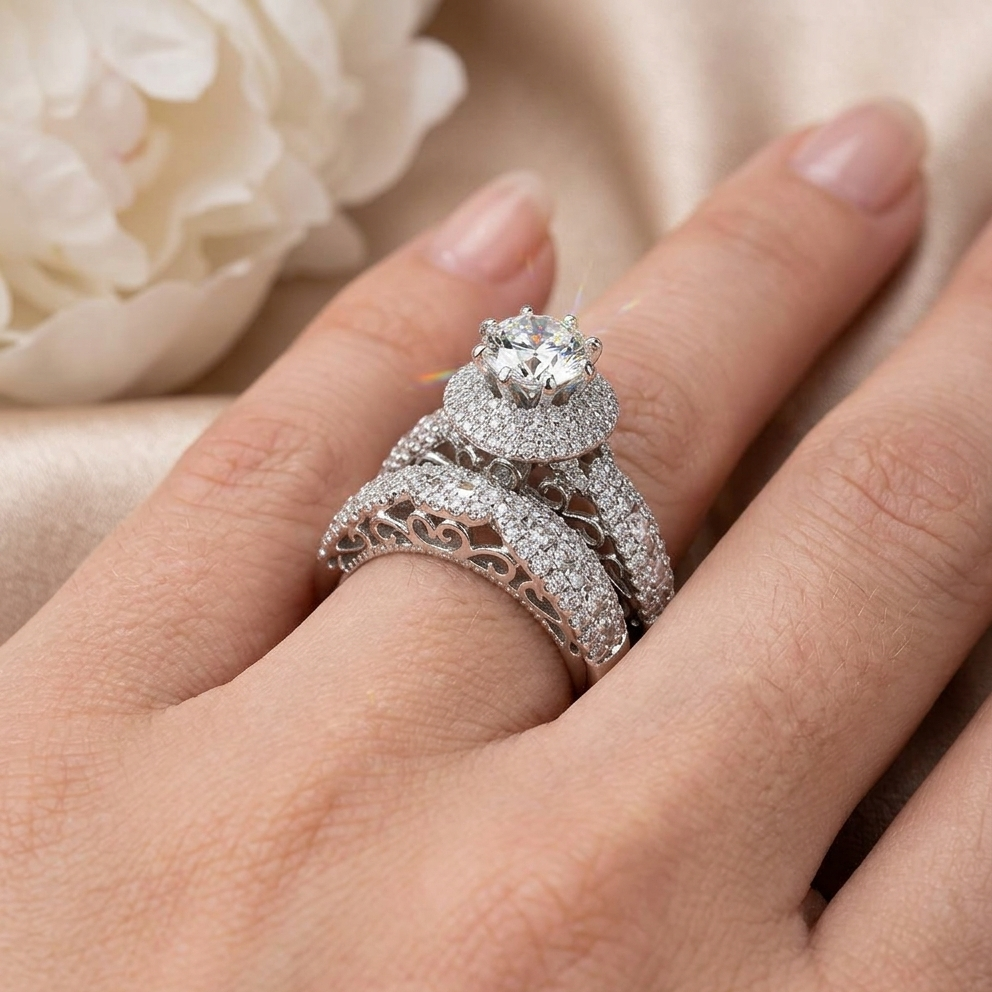 Royal Halo Bridal Double Ring