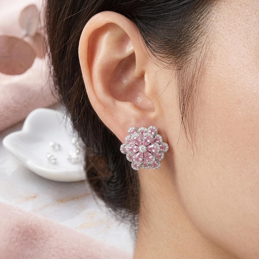 Pink Bloom Crystal Studs