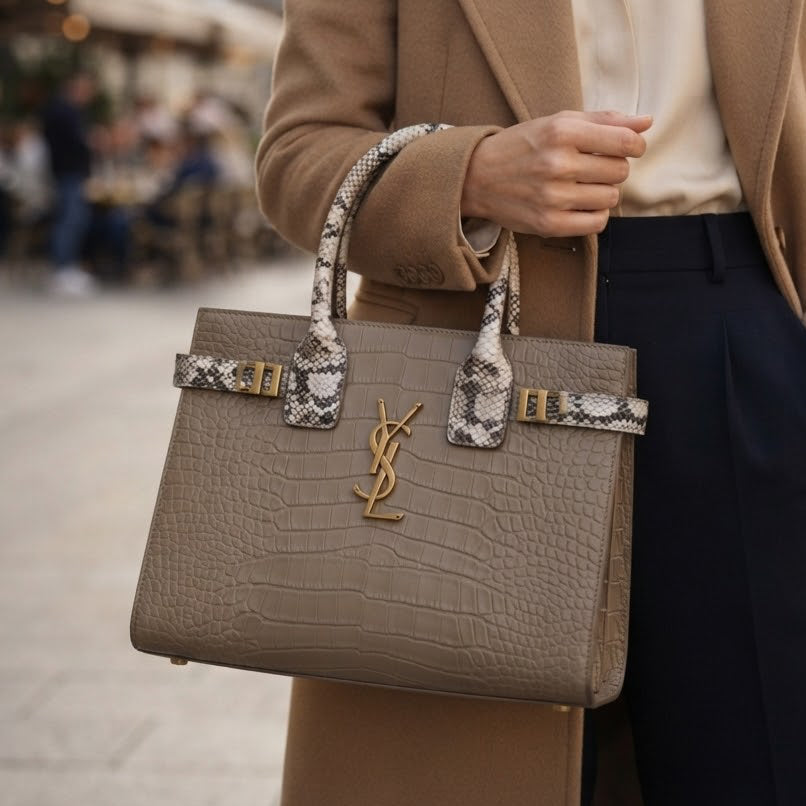YSL Exotic-Trim Structured Tote Bag