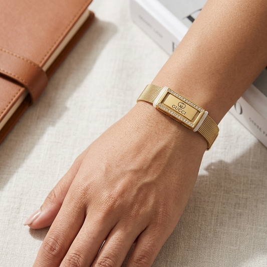 Gucci Interlocking G Gold-Tone Mesh Ribbon Bracelet