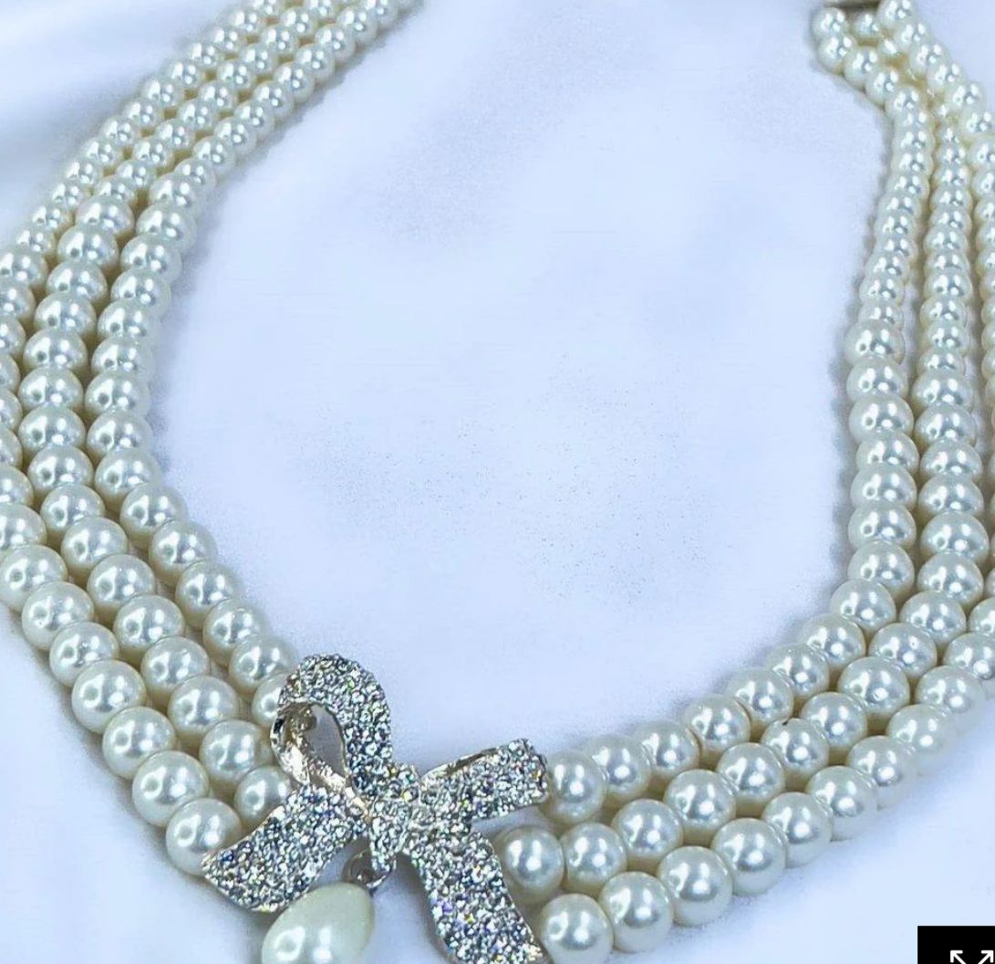 Crystal Grace Pearl Bow Necklace