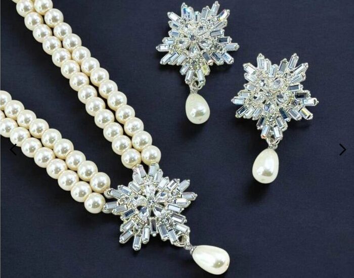 Snowflake Crystal Pearl Mala Set