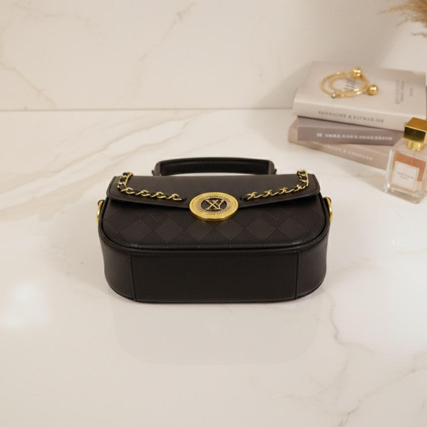 Black Structured Top Handle Crossbody