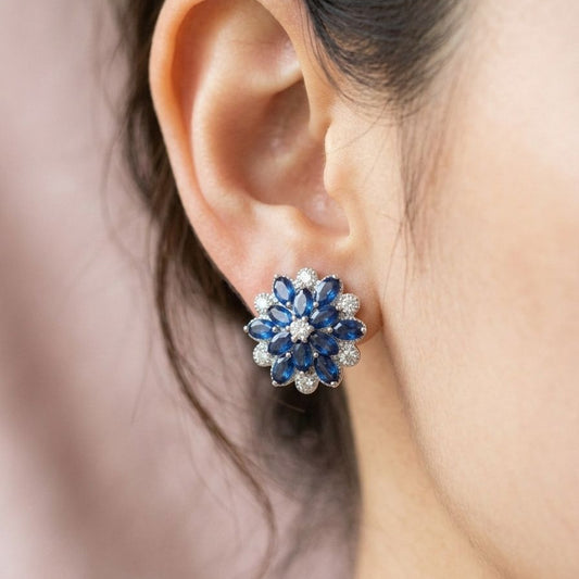 Midnight Bloom Sapphire & Diamond Floral Studs