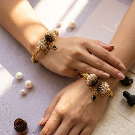 Gilded Braid Pearl Bangle