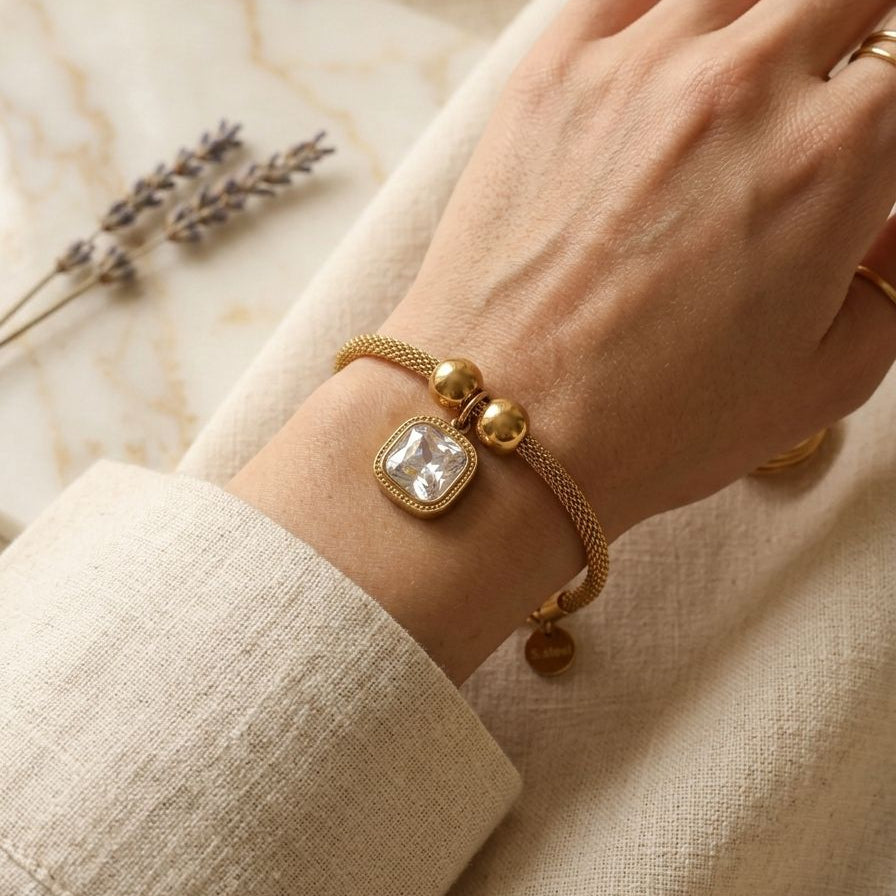 Elegant Square Crystal Mesh Bracelet