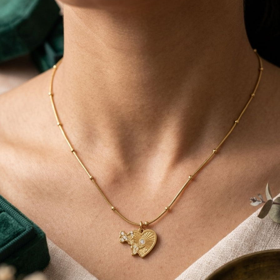 Golden Map Heart Necklace