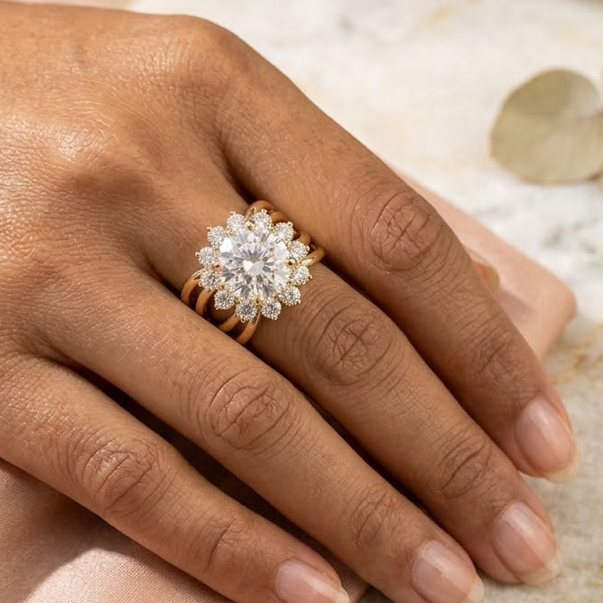 Radiant Solar Halo Gold Statement Ring