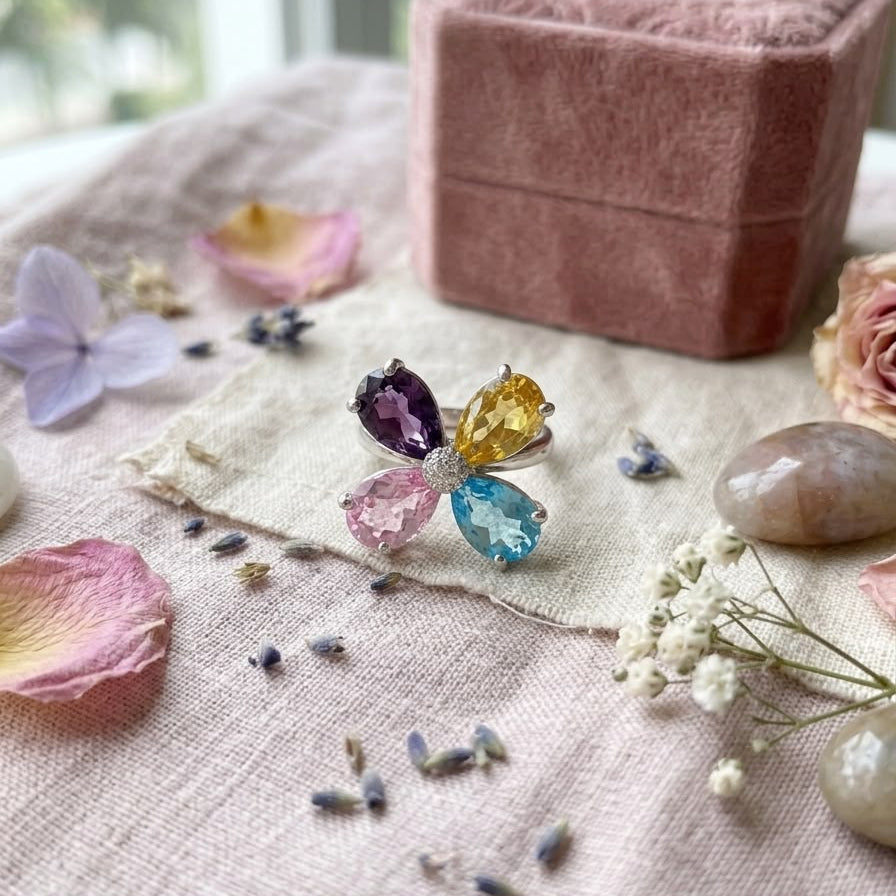 Multi-Gemstone Floral Bloom Ring