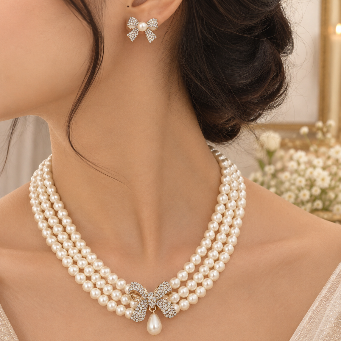 Pearl Bow Jewelry Set