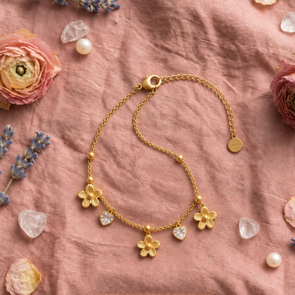 The Bloom & Heart Gold Floral Charm Bracelet