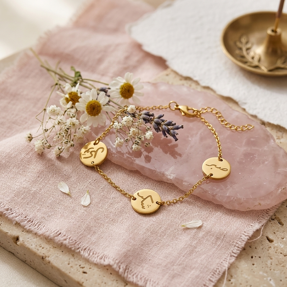 Graceful Calligraphy Disc Bracelet