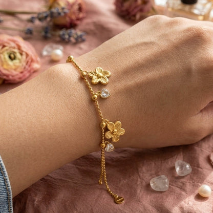 The Bloom & Heart Gold Floral Charm Bracelet