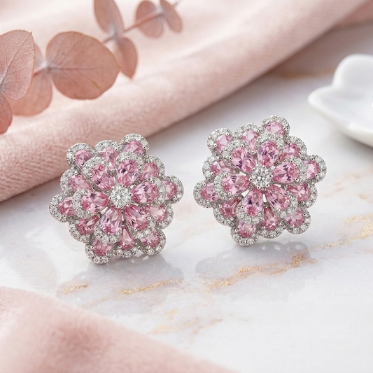Pink Bloom Crystal Studs