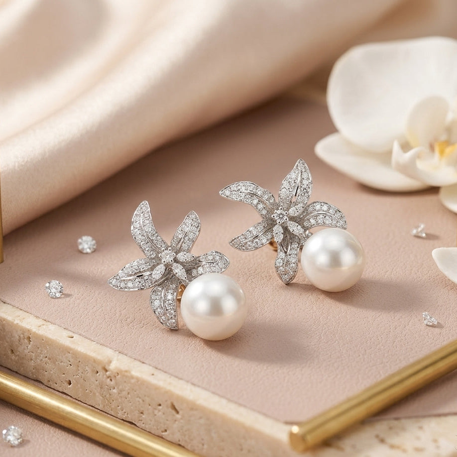 Floral Pearl Drop Earrings