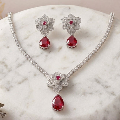 Ruby & Diamond Floral Zircon Necklace Set
