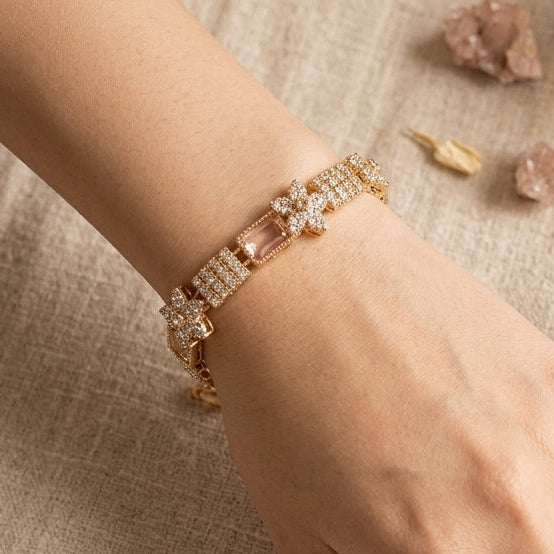 Gold Butterfly & Champagne Crystal Statement Bracelet