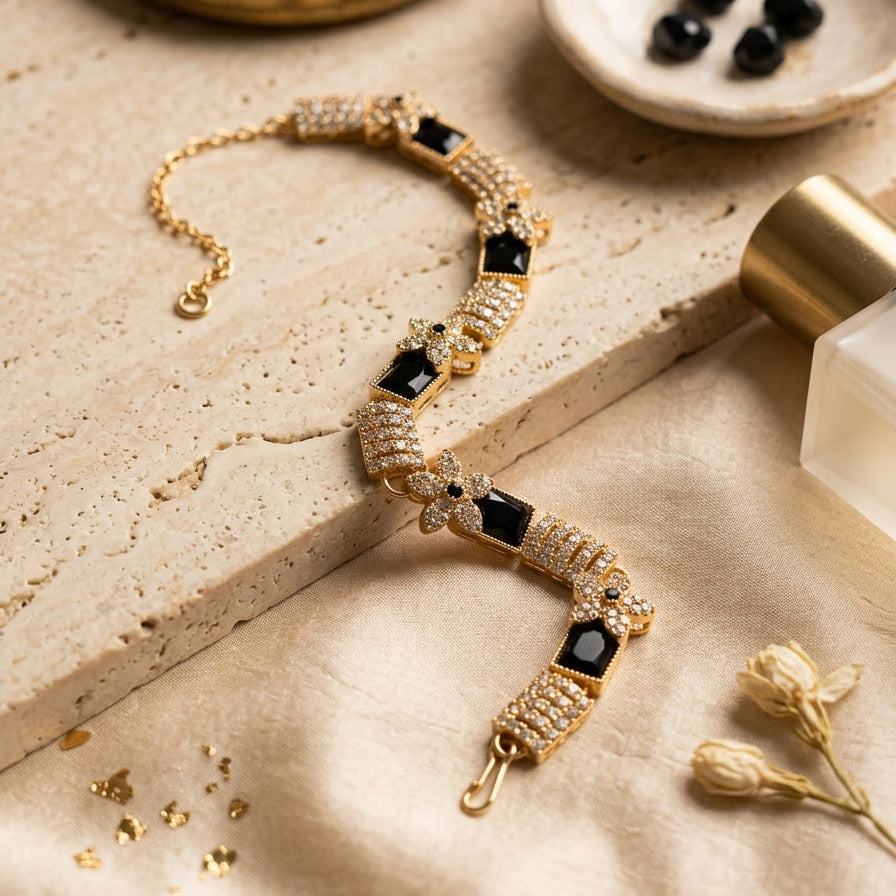Black Onyx Floral Zircon Bracelet