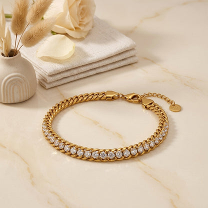 Gold Cuban Zirconia Bracelet