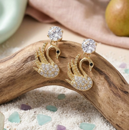 Golden Crystal Swan Drop Earrings