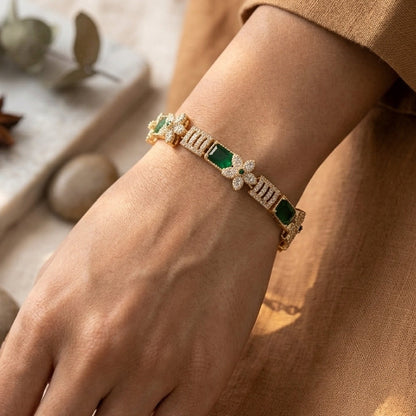 Emerald Floral Zircon Gold Bracelet