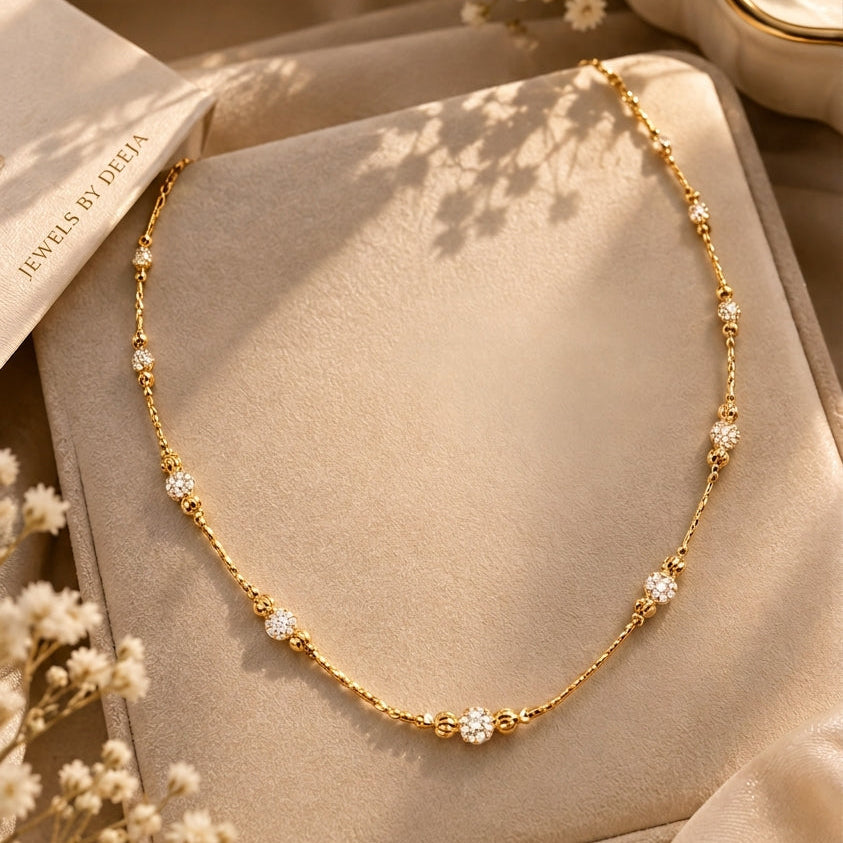 Gold Plated Delicate Zircon Station Chain Necklace