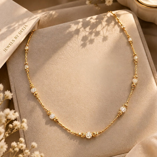 Gold Plated Delicate Zircon Station Chain Necklace