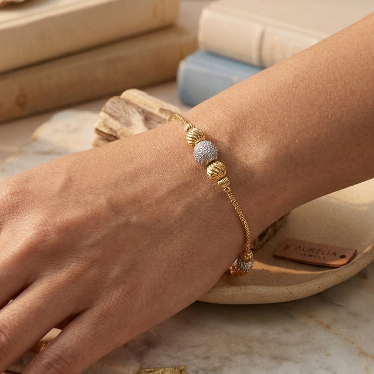 Gold Plated Sparkling Crystal Bead Chain Bracelet