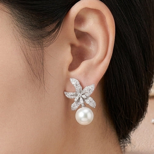 Floral Pearl Drop Earrings