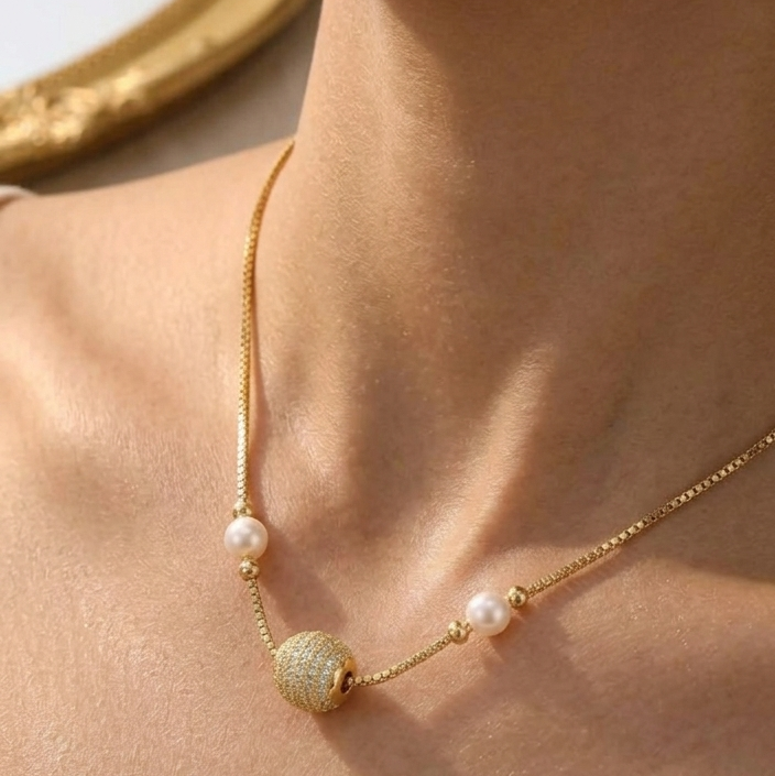 Ethereal Pearl & Pavé Orb Necklace