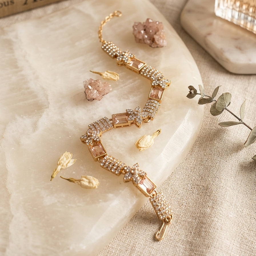 Gold Butterfly & Champagne Crystal Statement Bracelet