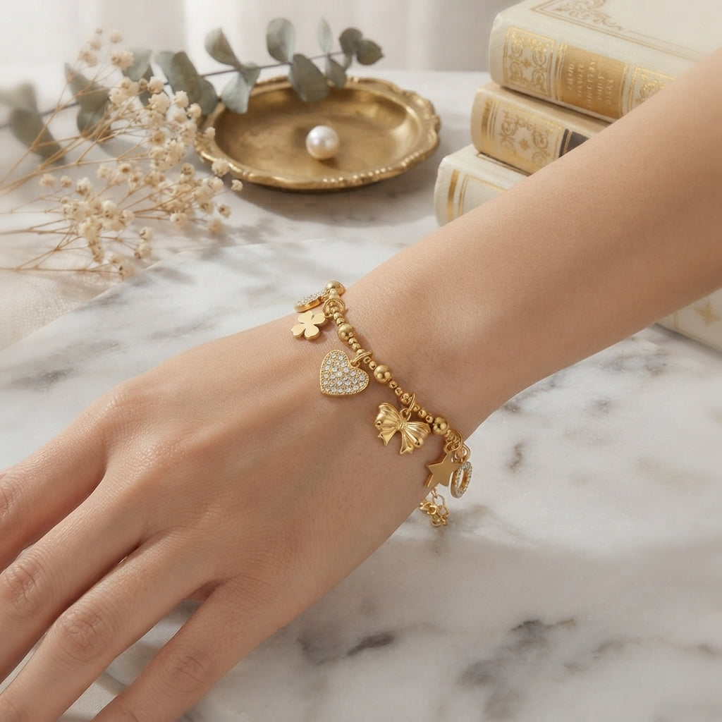 Gold-Plated Stainless Steel Multi-Charm Bracelet