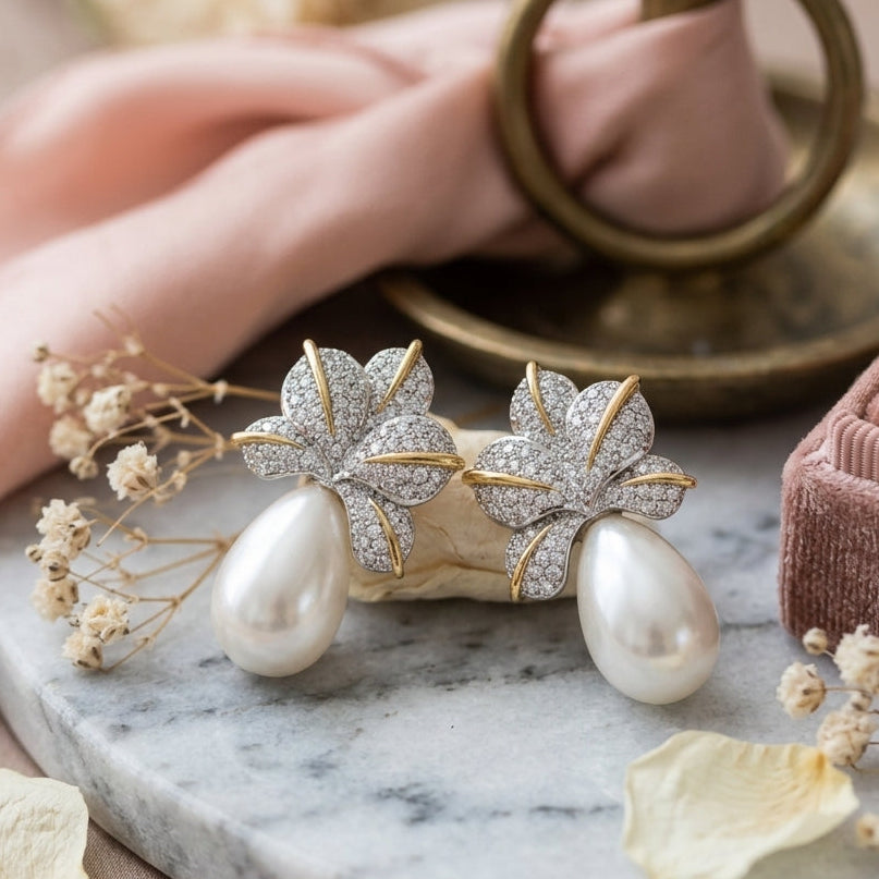 Floral Pearl Drop Earrings