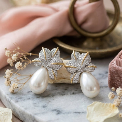 Floral Pearl Drop Earrings