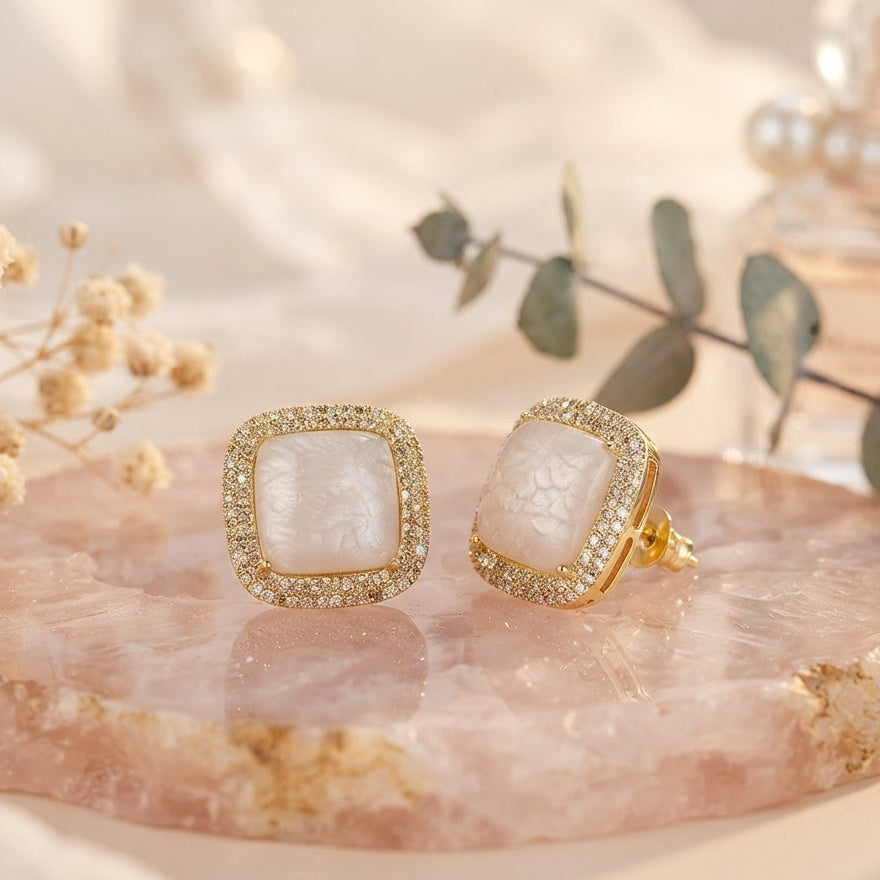 Square Marble Pavé Studs