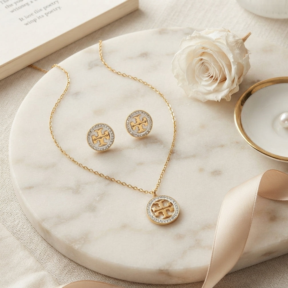 Pendant Necklace & Matching Stud Earrings Set