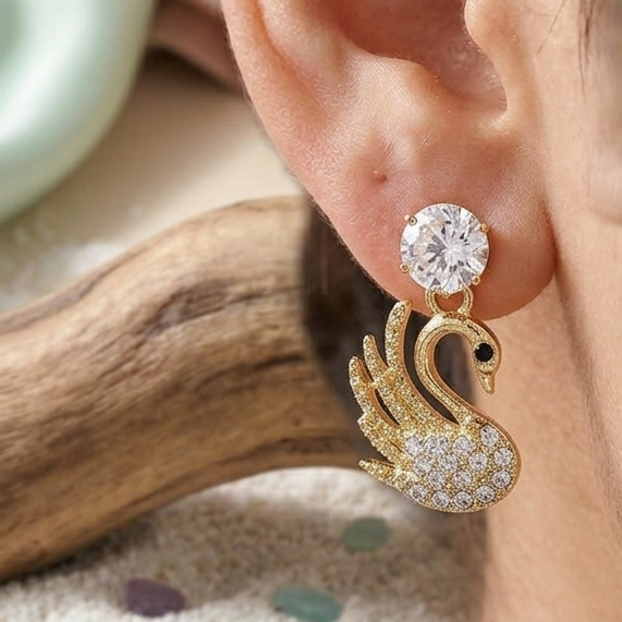 Golden Crystal Swan Drop Earrings
