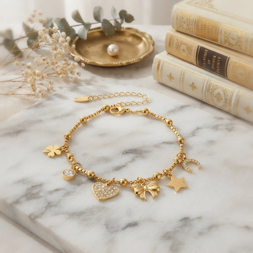 Gold-Plated Stainless Steel Multi-Charm Bracelet