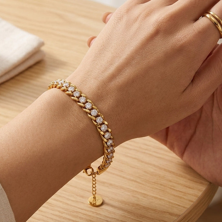 Gold Cuban Zirconia Bracelet