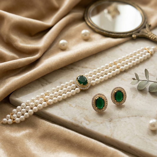 Emerald & Pearl Regal Choker Set