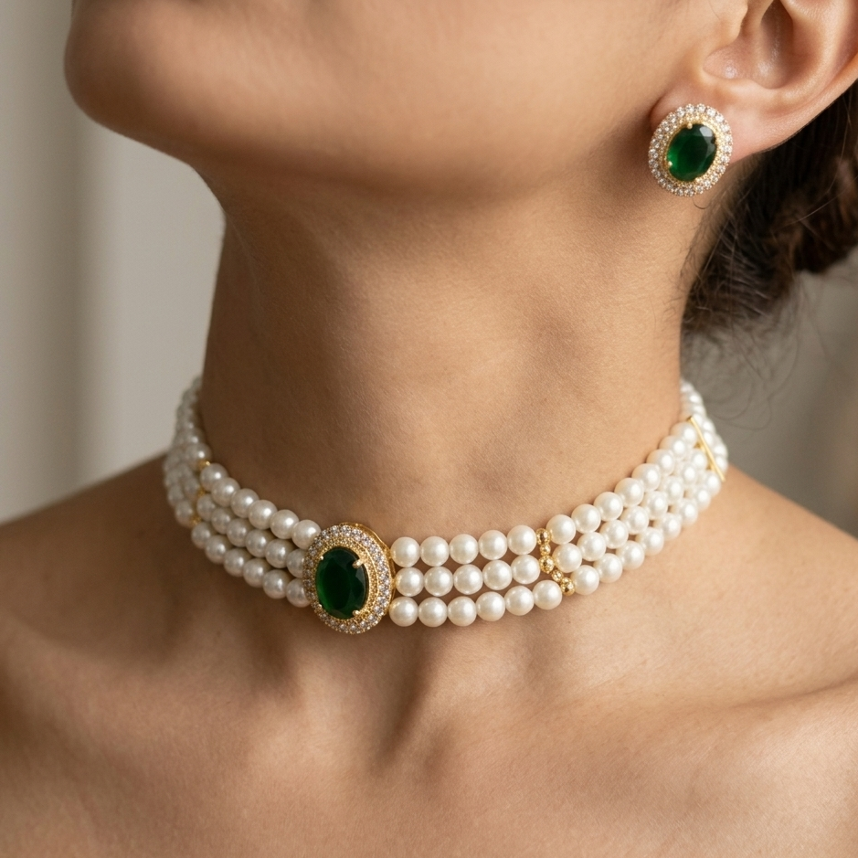 Emerald & Pearl Regal Choker Set