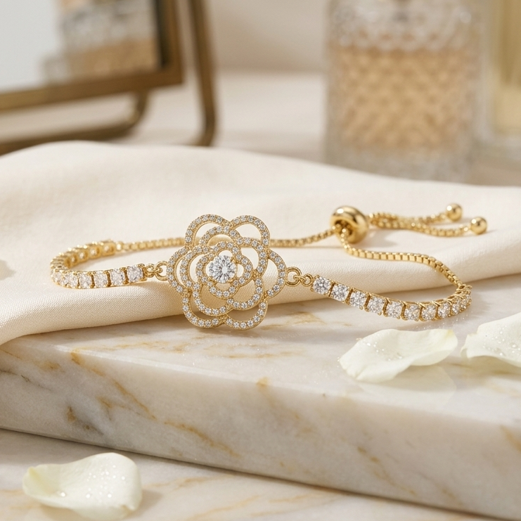 Rose Bloom Adjustable Tennis Bracelet
