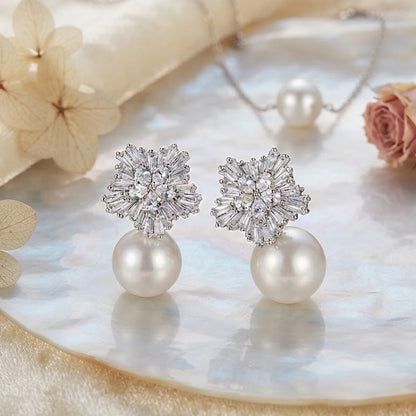 Radiant Zircon Starburst & Pearl Drop Earrings