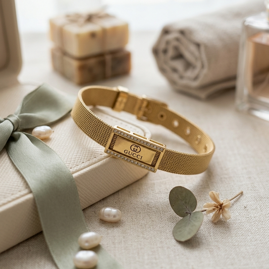 Gucci Interlocking G Gold-Tone Mesh Ribbon Bracelet