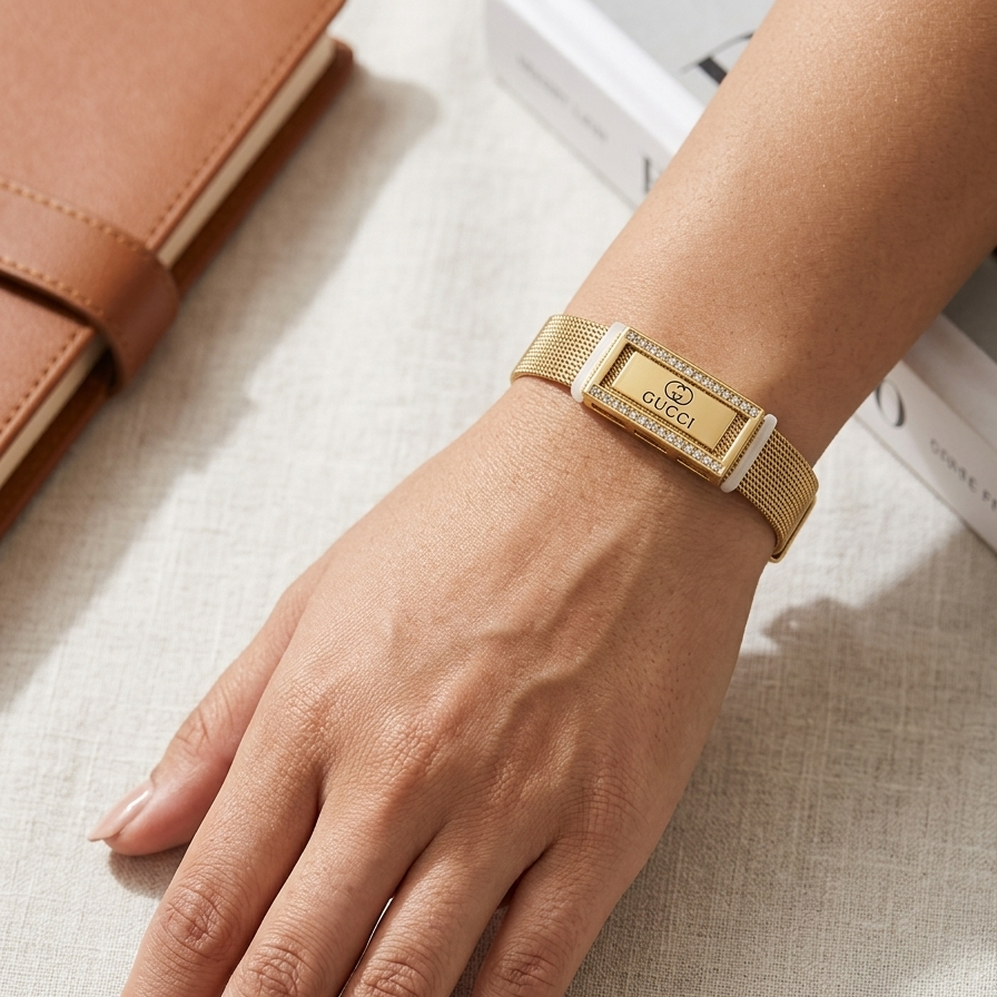 Gucci Interlocking G Gold-Tone Mesh Ribbon Bracelet