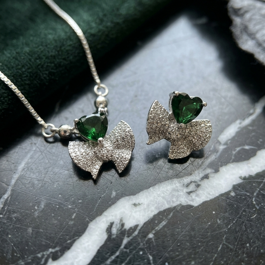 Emerald Heart Bow Jewelry Set