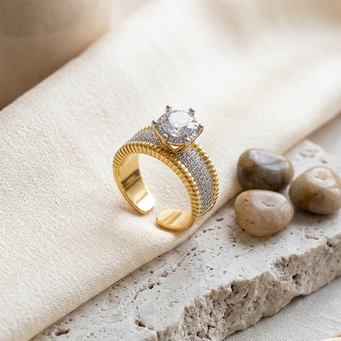 Adjustable Gold-Tone Pave Ring