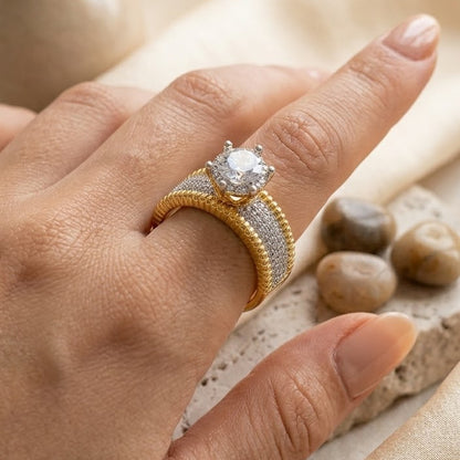 Adjustable Gold-Tone Pave Ring
