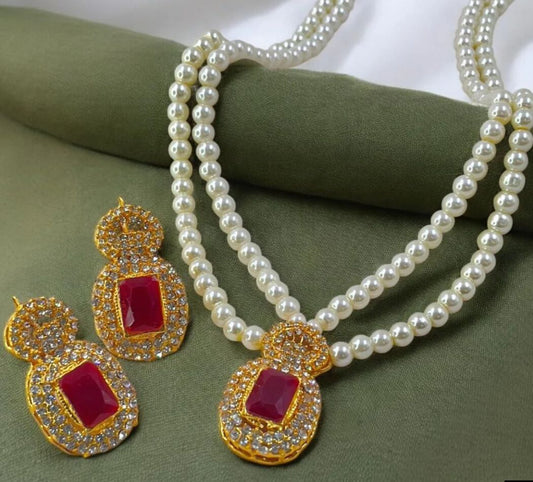 Ruby Elegance Pearl Necklace Set